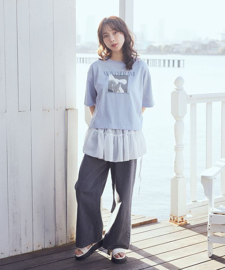 earth music&ecology「PhotoショートT　25SS 接触冷感 洗濯機洗い可 夏」|Tシャツ・カットソー|