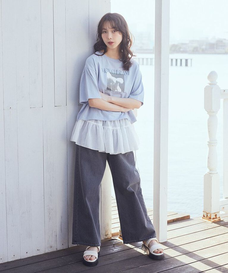 earth music&ecology「PhotoショートT　25SS 接触冷感 洗濯機洗い可 夏」|Tシャツ・カットソー|
