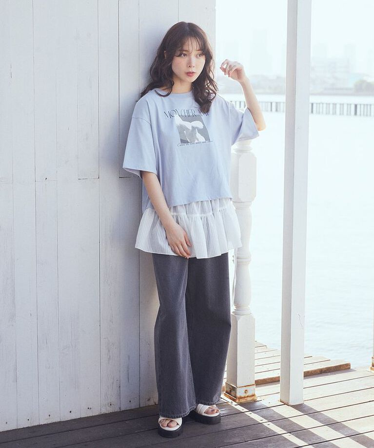 earth music&ecology「PhotoショートT　25SS 接触冷感 洗濯機洗い可 夏」|Tシャツ・カットソー|