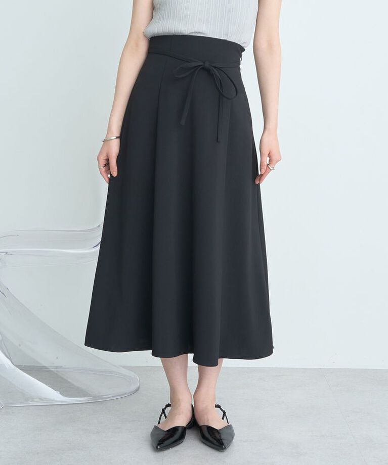 earth music&ecology「ウエストリボンフレアスカート　25SS 夏 オフィス セットアップ可」|フレア|Black