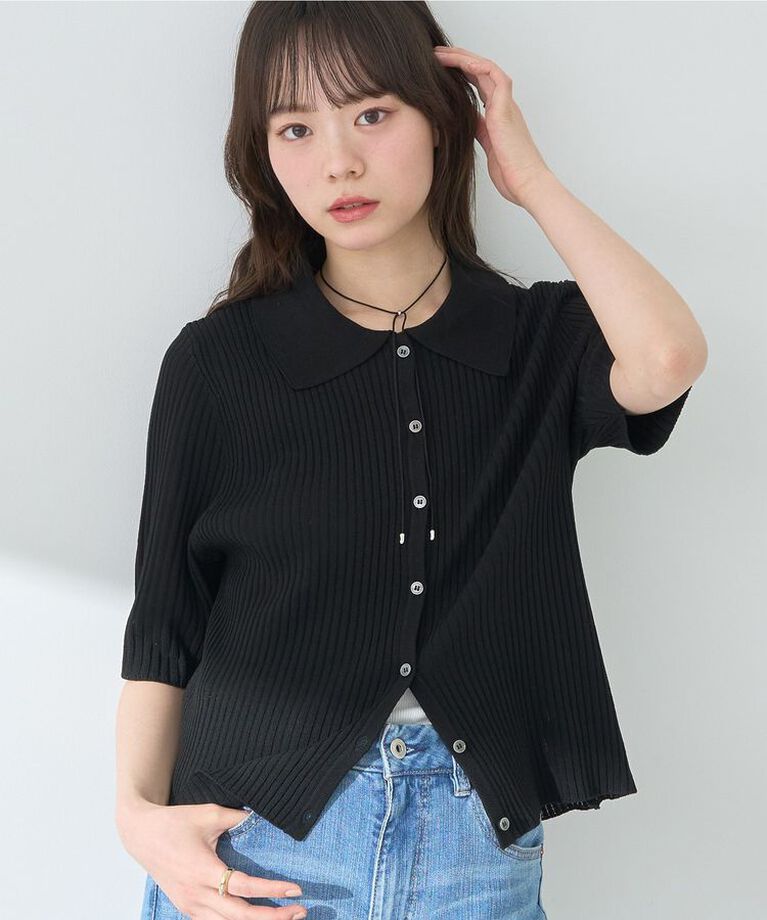 earth music&ecology「リブニットカーディガン」|カーディガン|Black