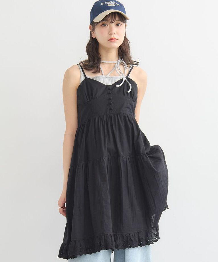 earth music&ecology「コットンティアードキャミワンピース」|ワンピース|Black