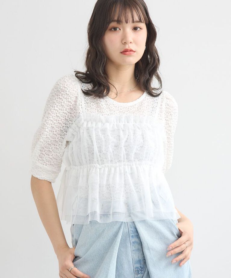 earth music&ecology「SET2点フラワープルオーバー＋チュールビスチェ　25SS　夏」|Tシャツ・カットソー|Off White