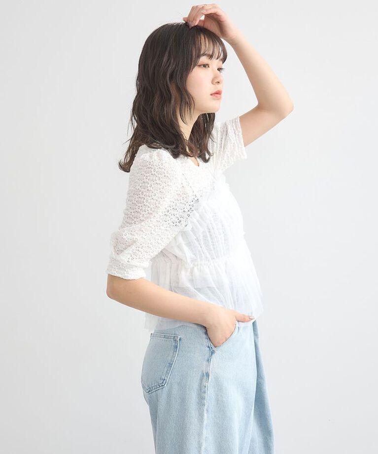 earth music&ecology「SET2点フラワープルオーバー＋チュールビスチェ　25SS　夏」|Tシャツ・カットソー|