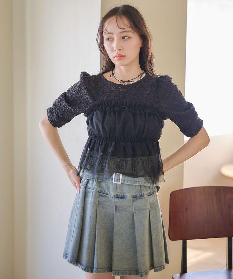 earth music&ecology「SET2点フラワープルオーバー＋チュールビスチェ　25SS　夏」|Tシャツ・カットソー|