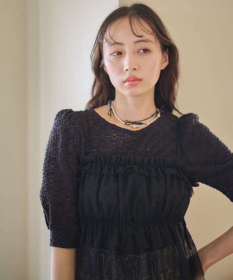 earth music&ecology「SET2点フラワープルオーバー＋チュールビスチェ　25SS　夏」|Tシャツ・カットソー|