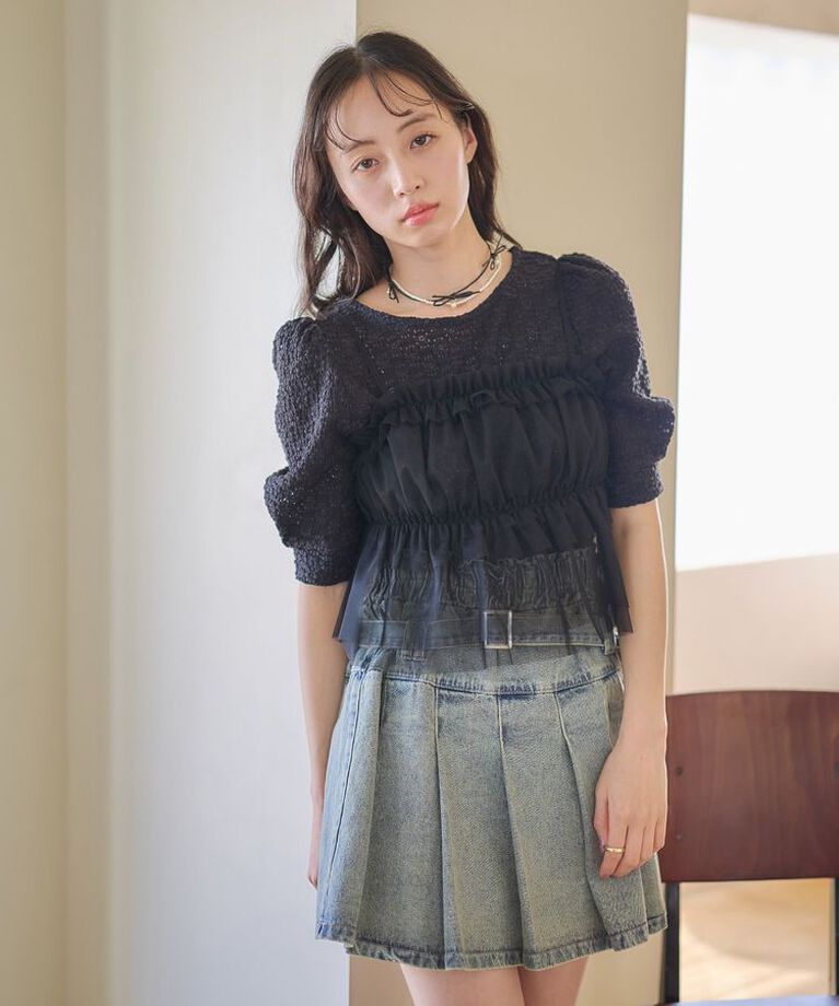earth music&ecology「SET2点フラワープルオーバー＋チュールビスチェ　25SS　夏」|Tシャツ・カットソー|