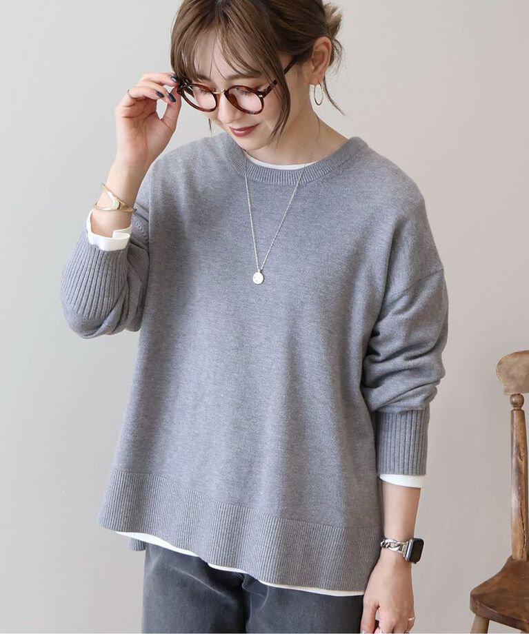 AMERICAN HOLIC「バイパチサイドスリットニットプルオーバー」|ニット・セーター|Light Gray Mixture
