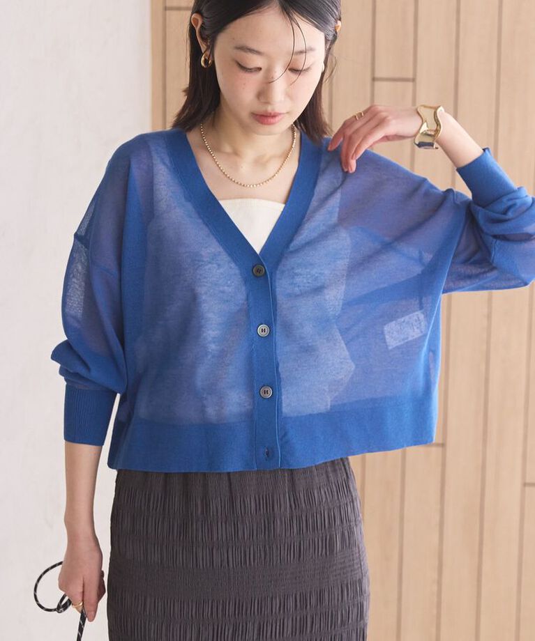 AMERICAN HOLIC「ウォッシャブルショート丈シアーカーディガン」|カーディガン|Deep blue