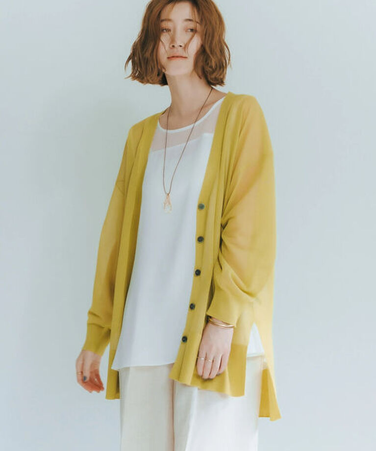 YECCA VECCA「シアーニットミドル丈カーディガン」|カーディガン|Lime Green