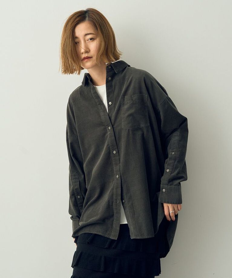 YECCA VECCA「コーデュロイバック釦デザインシャツ」|シャツ・ブラウス|チャコールグレー