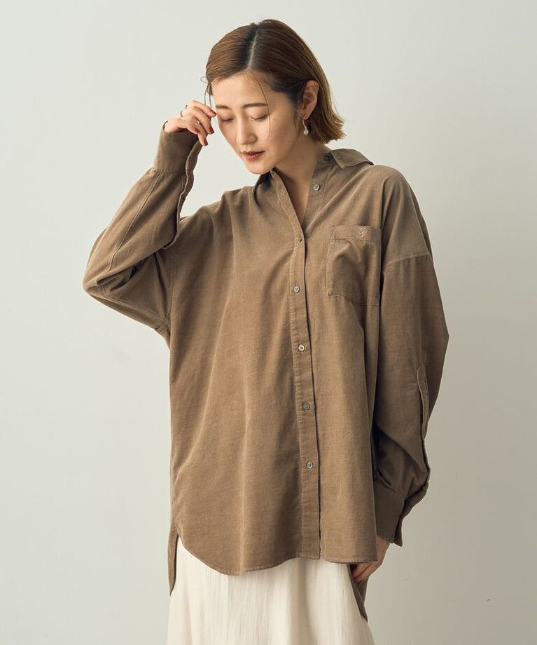YECCA VECCA「コーデュロイバック釦デザインシャツ」|シャツ・ブラウス|グレーベージュ