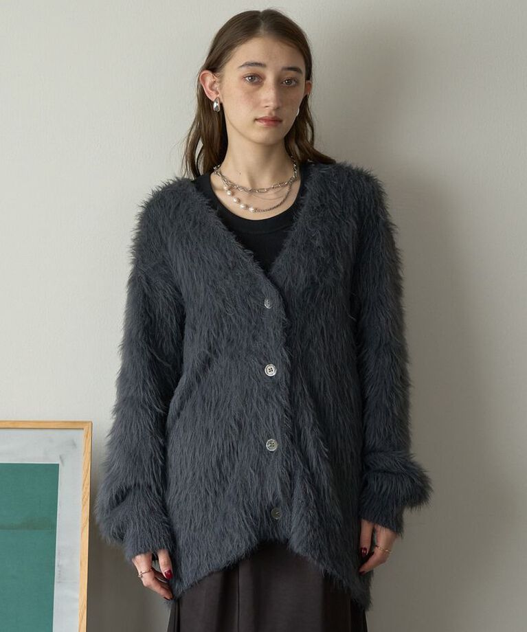YECCA VECCA「シャギーロングカーディガン」|カーディガン|Charcoal Gray