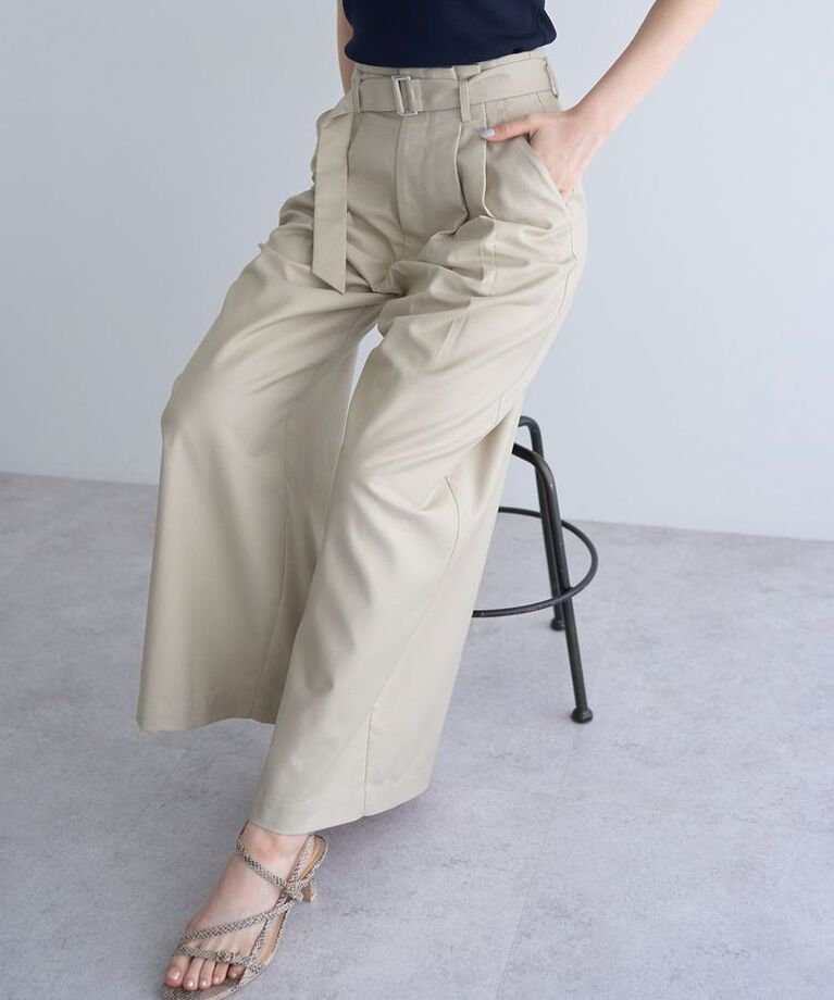 YECCA VECCA「ハイウエストベルトデザインタックワイドパンツ」|その他|Beige