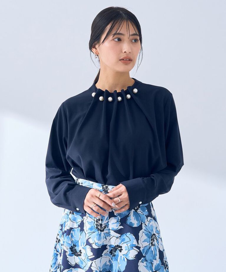 YECCA VECCA「パールタックブラウス」|シャツ・ブラウス|Navy