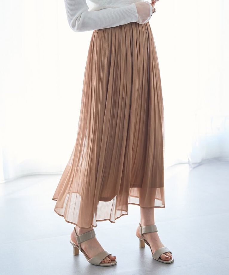 YECCA VECCA「シャイニーサテンプリーツスカート」|スカート|Beige