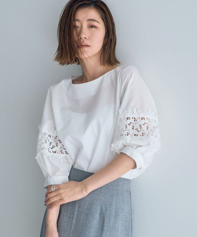 YECCA VECCA「レース切替ブラウス」|シャツ・ブラウス|Off White