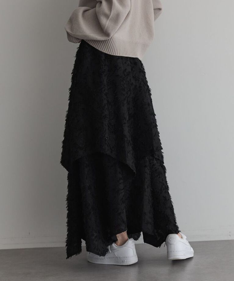 GARAGE OF GOOD CLOTHING「ジャガードオーバーラップロングスカート/24AW」|フレア|Black