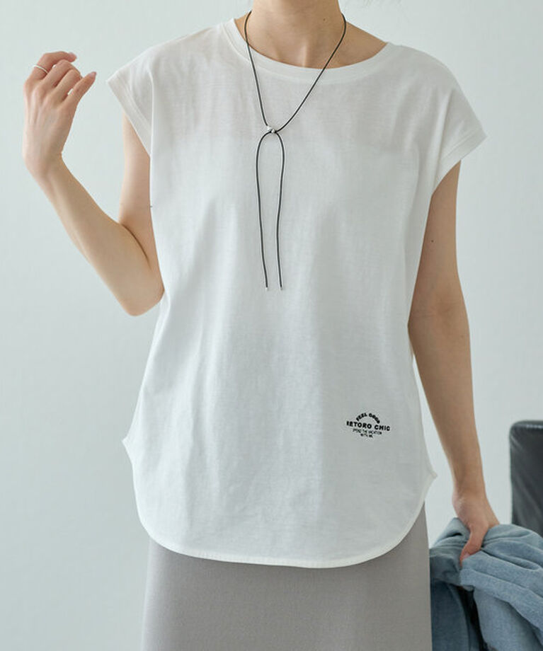  「【汗シミ防止】ワンポイントロゴフレンチスリーブTシャツ」|プルオーバー|オフホワイト