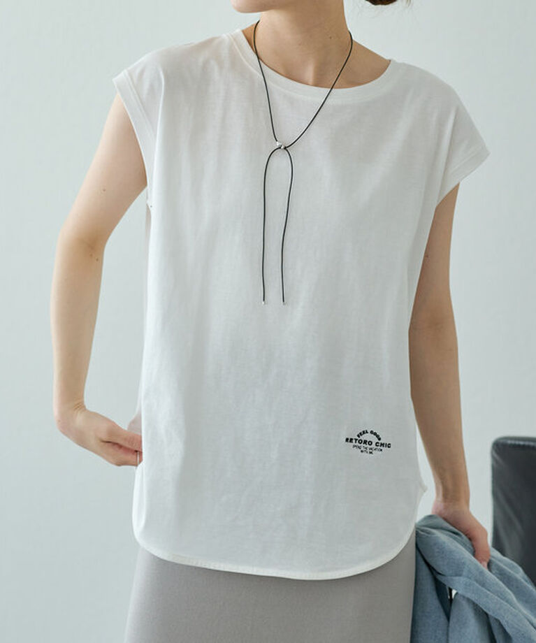  「【汗シミ防止】ワンポイントロゴフレンチスリーブTシャツ」|プルオーバー|