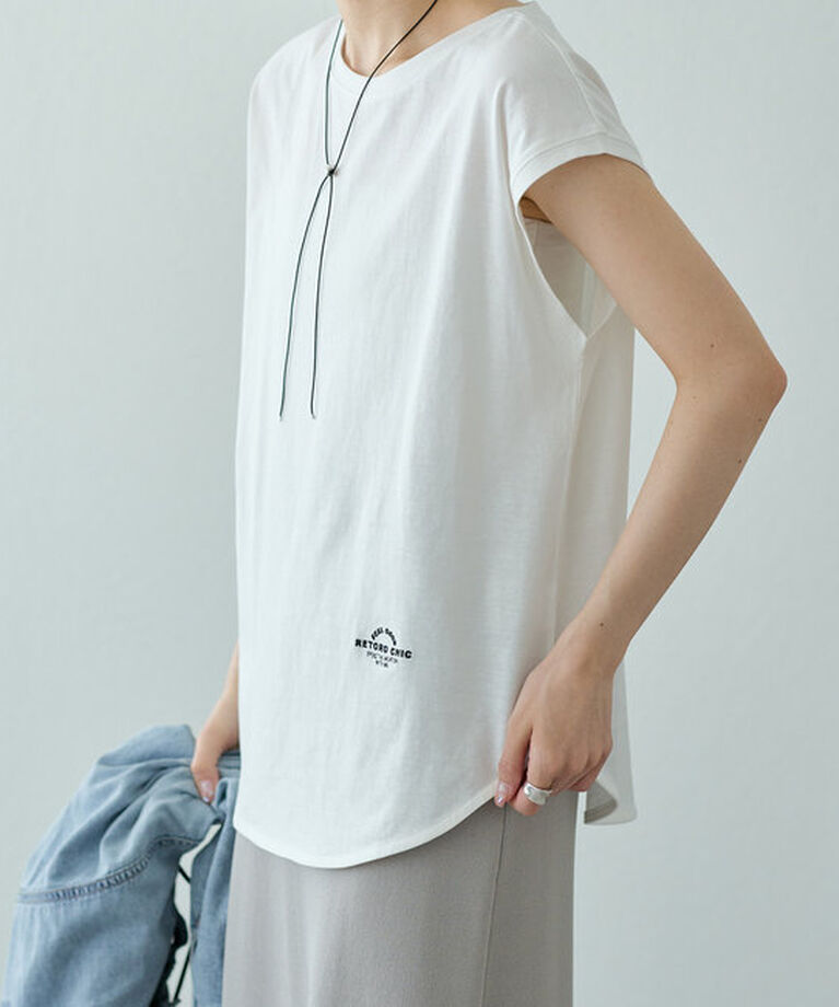  「【汗シミ防止】ワンポイントロゴフレンチスリーブTシャツ」|プルオーバー|