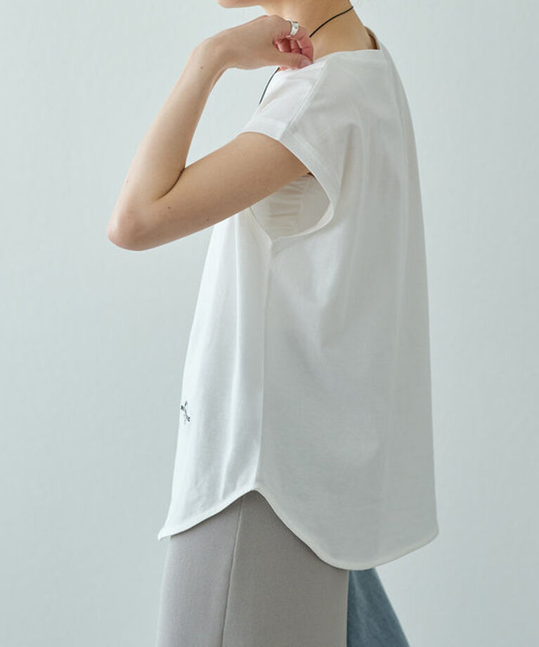 「【汗シミ防止】ワンポイントロゴフレンチスリーブTシャツ」|プルオーバー|