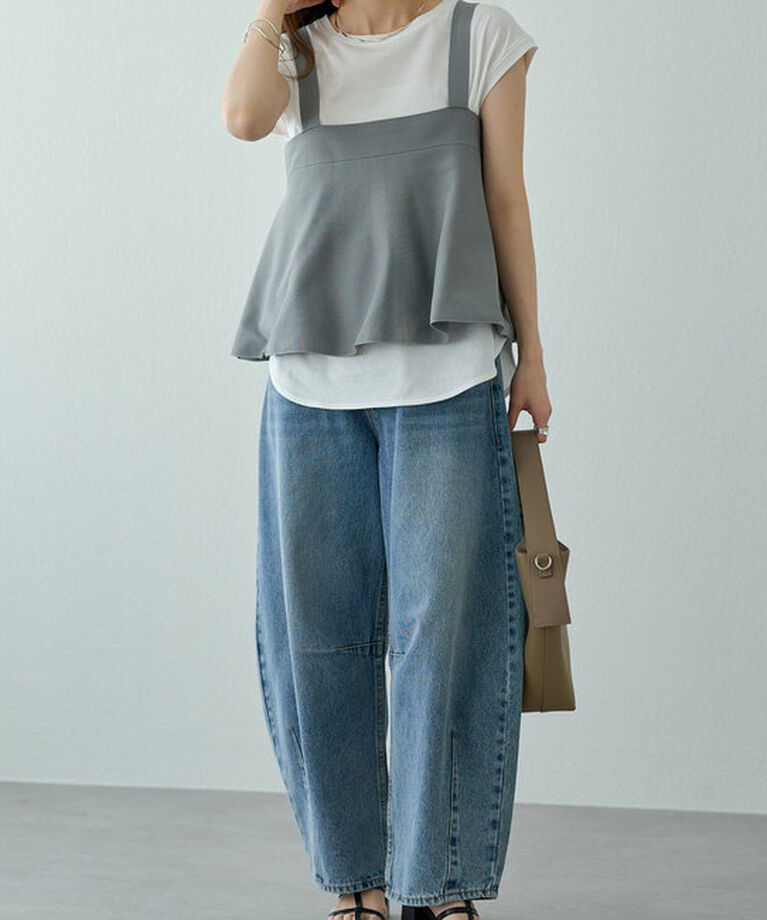  「【汗シミ防止】ワンポイントロゴフレンチスリーブTシャツ」|プルオーバー|