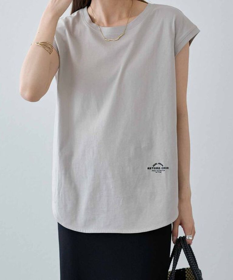  「【汗シミ防止】ワンポイントロゴフレンチスリーブTシャツ」|プルオーバー|