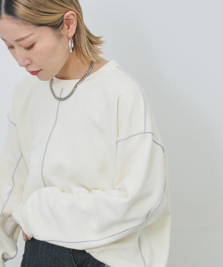 Samansa Mos2 blue「◎配色メロウ裏毛プルオーバー」|Tシャツ・カットソー|キナリ