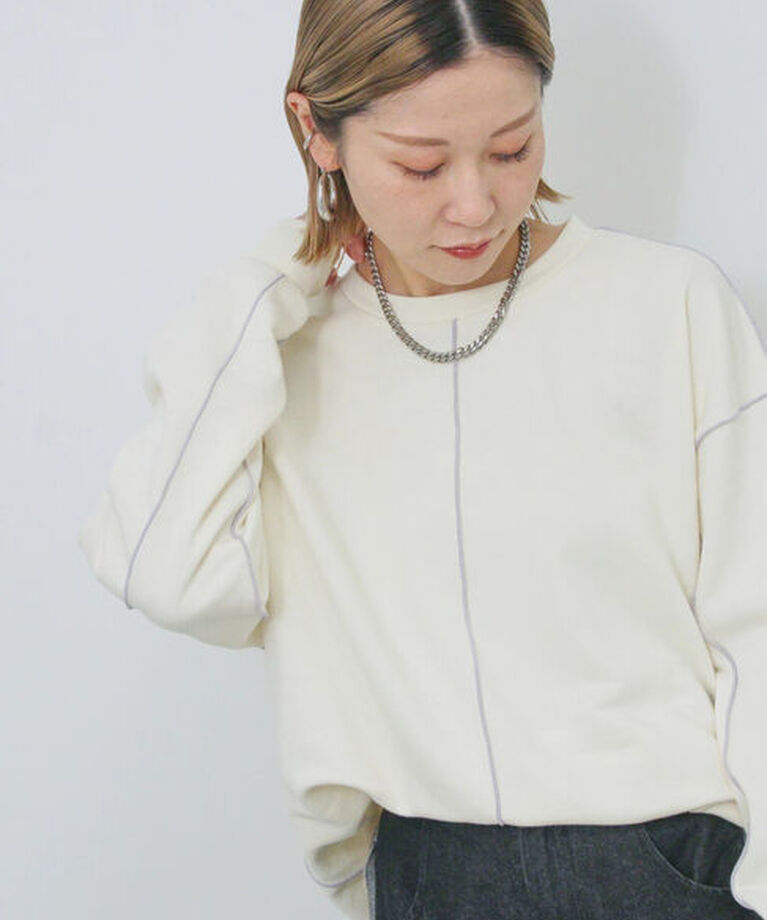 Samansa Mos2 blue「◎配色メロウ裏毛プルオーバー」|Tシャツ・カットソー|