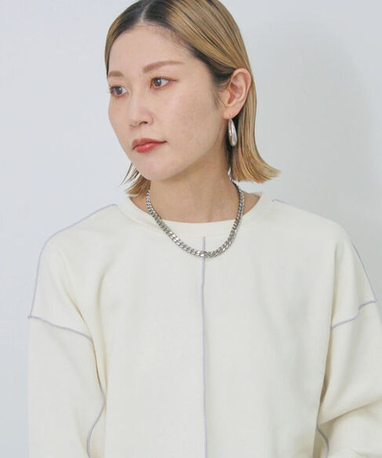 Samansa Mos2 blue「◎配色メロウ裏毛プルオーバー」|Tシャツ・カットソー|