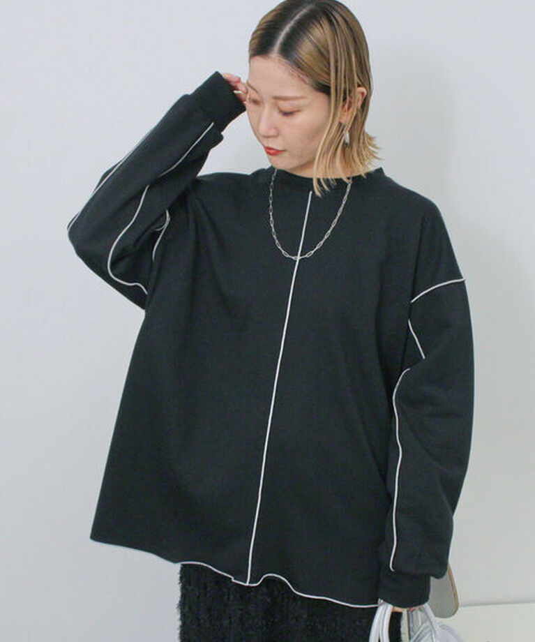Samansa Mos2 blue「◎配色メロウ裏毛プルオーバー」|Tシャツ・カットソー|