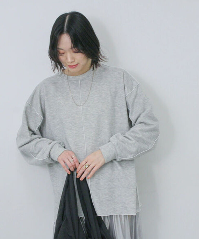 Samansa Mos2 blue「◎配色メロウ裏毛プルオーバー」|Tシャツ・カットソー|