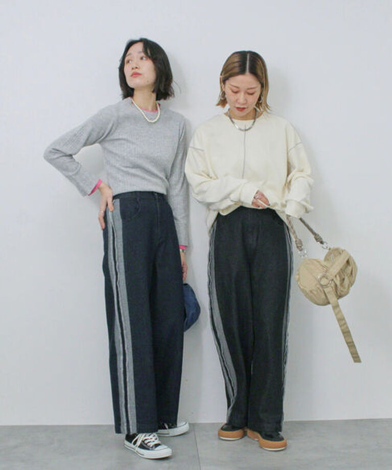 Samansa Mos2 blue「◎配色メロウ裏毛プルオーバー」|Tシャツ・カットソー|
