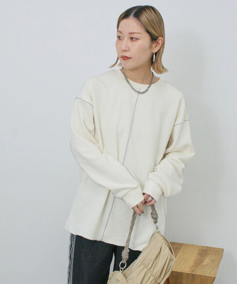 Samansa Mos2 blue「◎配色メロウ裏毛プルオーバー」|Tシャツ・カットソー|