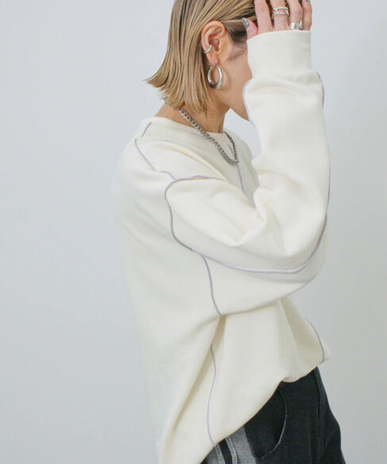 Samansa Mos2 blue「◎配色メロウ裏毛プルオーバー」|Tシャツ・カットソー|