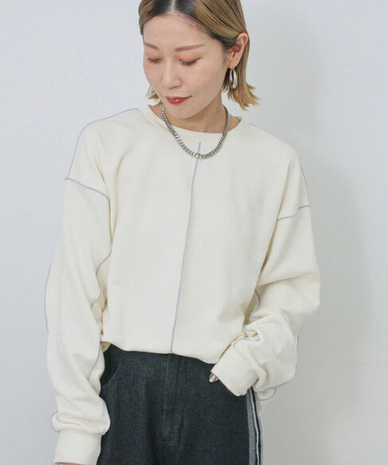 Samansa Mos2 blue「◎配色メロウ裏毛プルオーバー」|Tシャツ・カットソー|