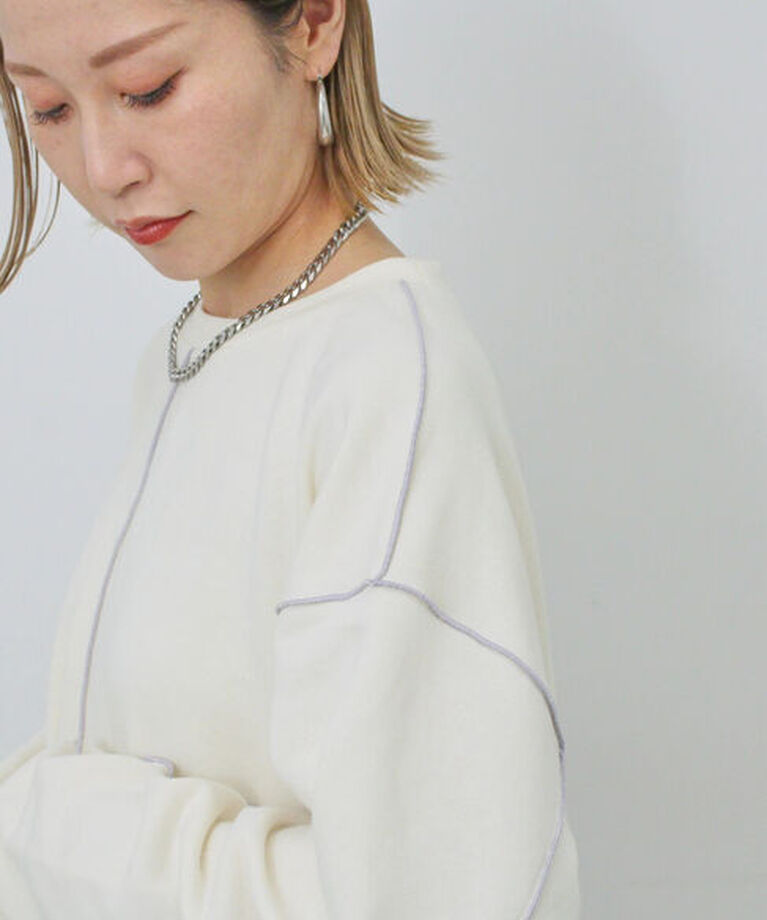 Samansa Mos2 blue「◎配色メロウ裏毛プルオーバー」|Tシャツ・カットソー|