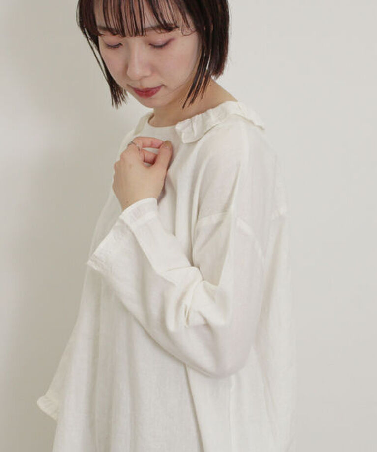 Samansa Mos2「【Cross×Linen】フリルカラーブラウス」|シャツ・ブラウス|