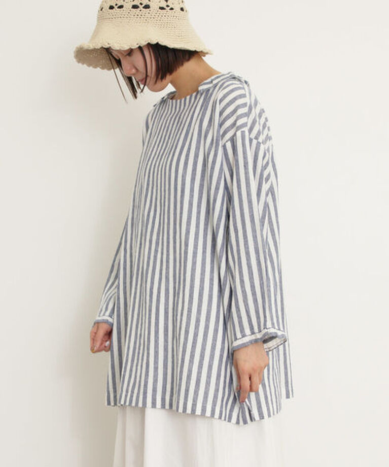 Samansa Mos2「【Cross×Linen】フリルカラーブラウス」|シャツ・ブラウス|ブルー
