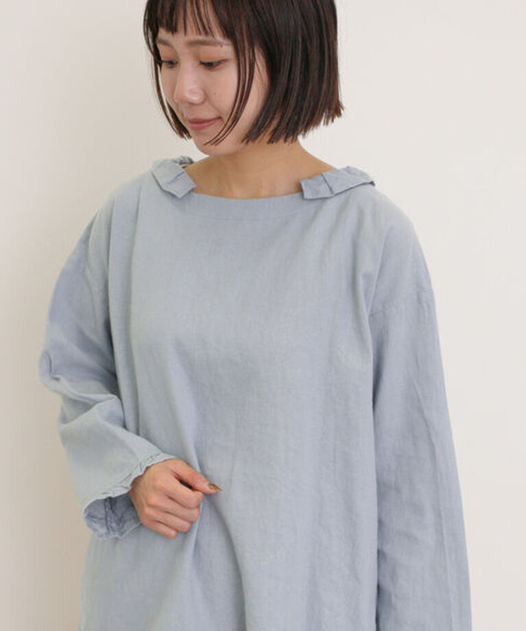 Samansa Mos2「【Cross×Linen】フリルカラーブラウス」|シャツ・ブラウス|サックスブルー