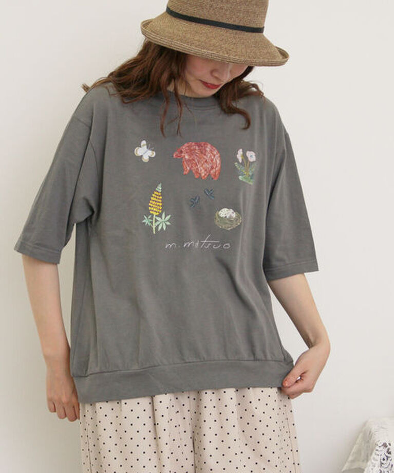 Samansa Mos2「【miyuki matsuo×Samansa Mos2】タックTシャツ」|Tシャツ・カットソー|チャコールグレー