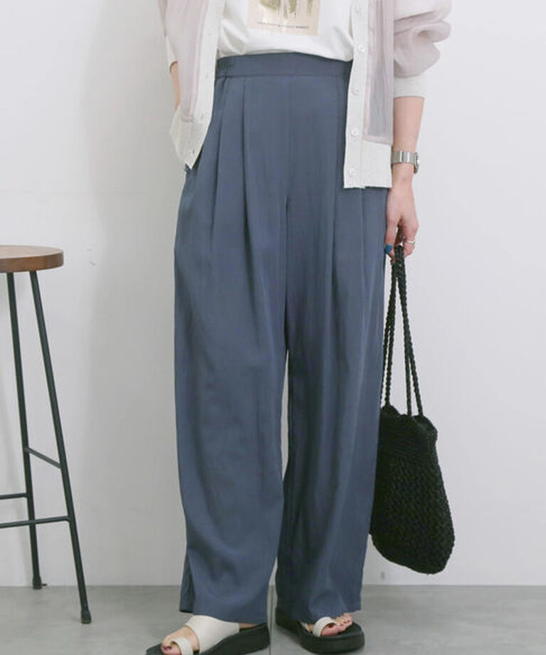 Samansa Mos2 blue「【接触冷感】タックワイドパンツ」|その他|ネイビー
