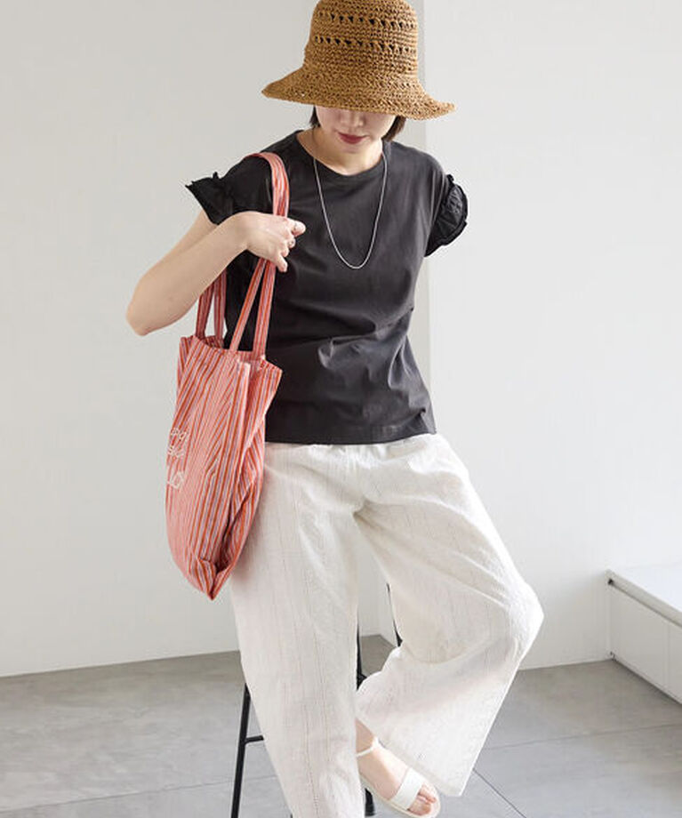 Samansa Mos2 blue「【接触冷感】フリル袖フレンチT」|Tシャツ・カットソー|