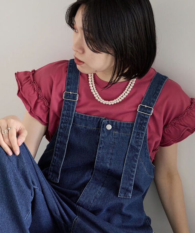 Samansa Mos2 blue「【接触冷感】フリル袖フレンチT」|Tシャツ・カットソー|プラム