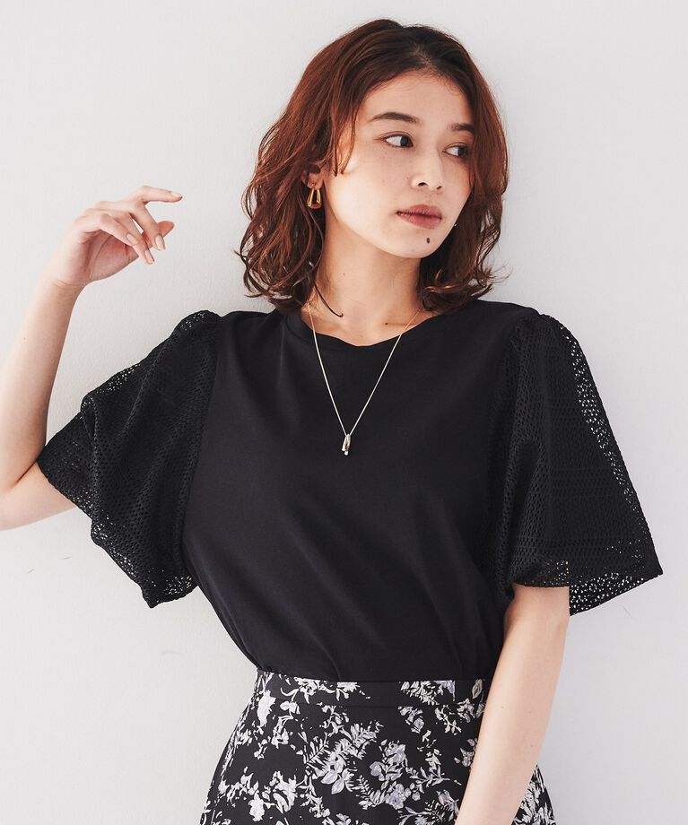 UNTITLED「【今年も登場！フェミニントップス】袖幾何レースカットソー」|Tシャツ・カットソー|