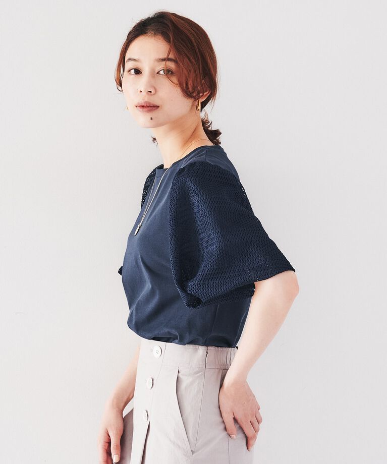 UNTITLED「【今年も登場！フェミニントップス】袖幾何レースカットソー」|Tシャツ・カットソー|