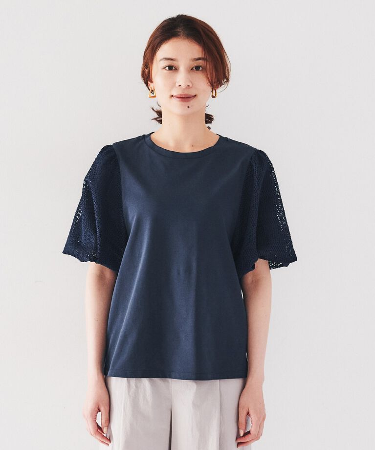 UNTITLED「【今年も登場！フェミニントップス】袖幾何レースカットソー」|Tシャツ・カットソー|