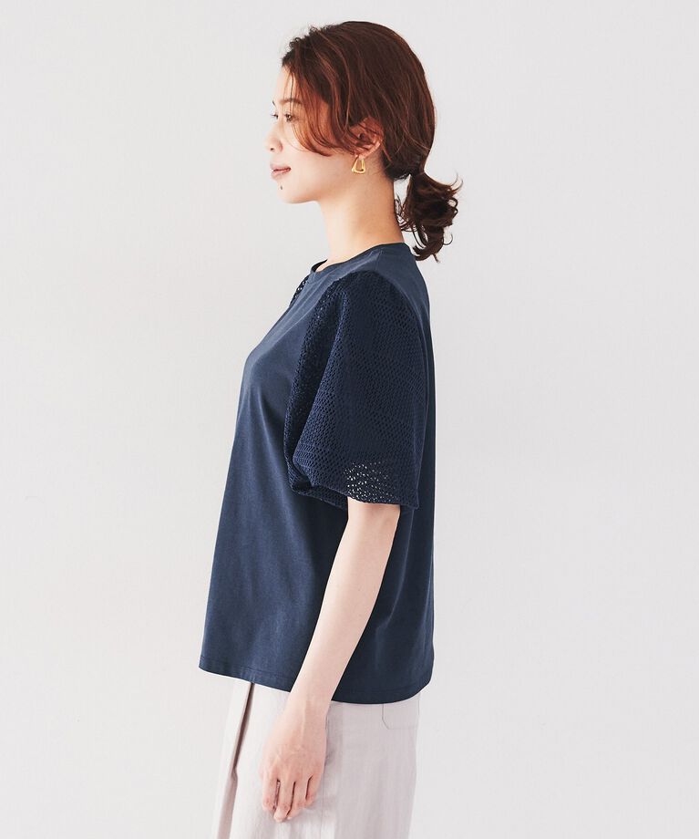 UNTITLED「【今年も登場！フェミニントップス】袖幾何レースカットソー」|Tシャツ・カットソー|