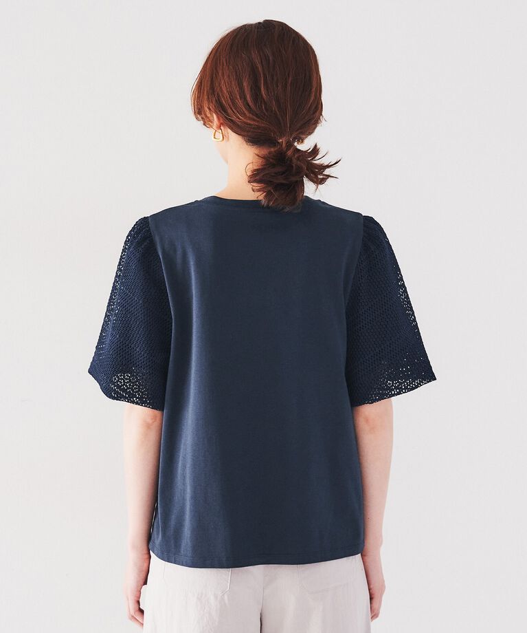 UNTITLED「【今年も登場！フェミニントップス】袖幾何レースカットソー」|Tシャツ・カットソー|
